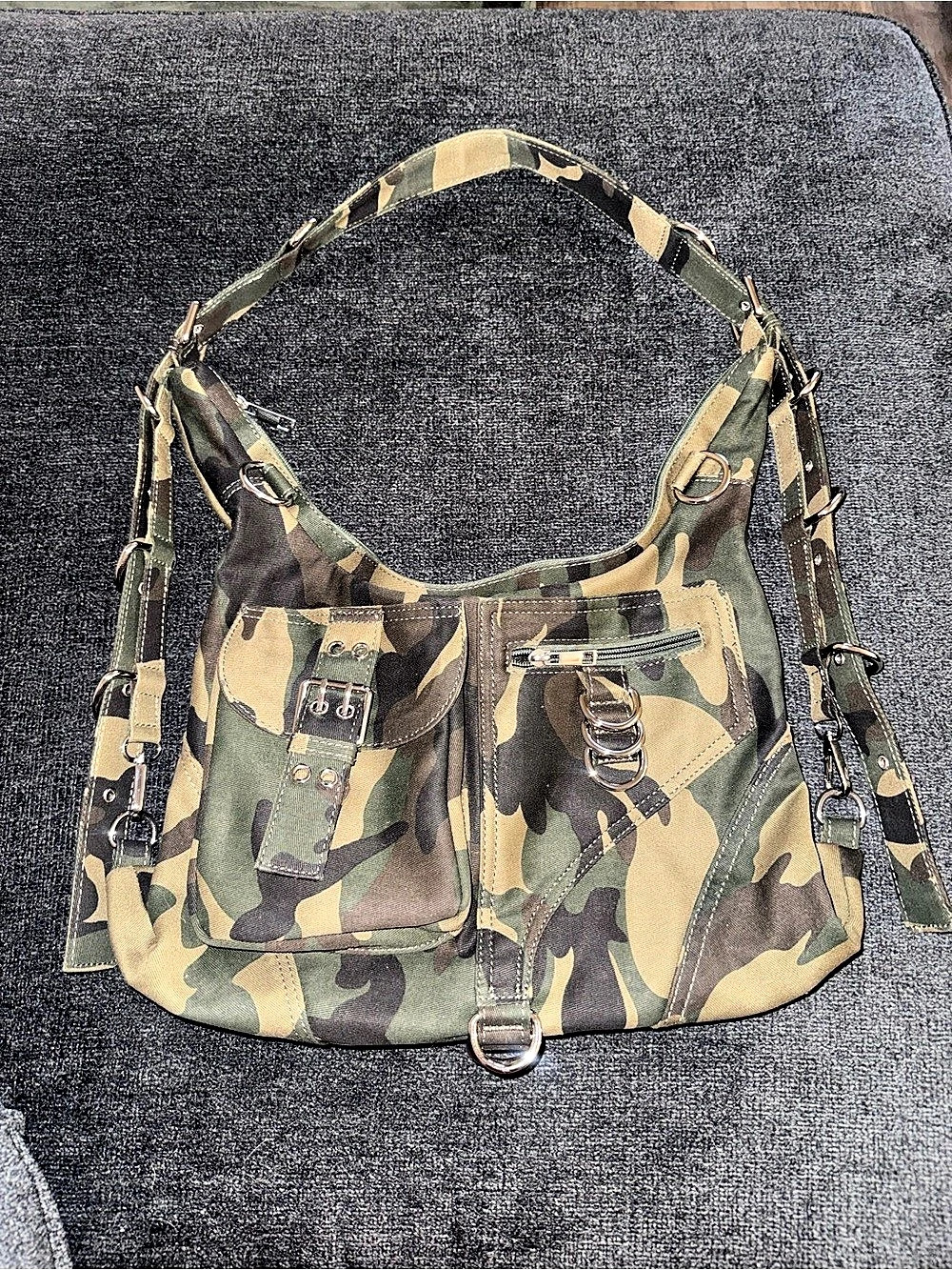 Wicked Misfit Camo Hobo Bag in Green & Brown